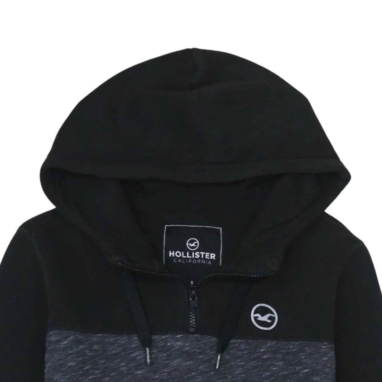 Hollister Men's Black Pullover Hoodie Small 1/4 Zip Fleece Sweatshirt - Image 7