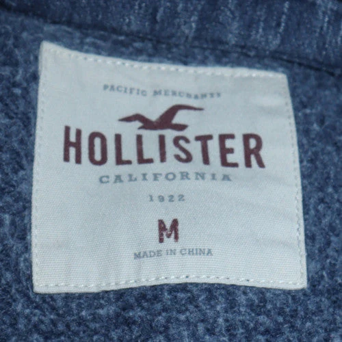 Hollister Men's Blue Pullover Hoodie M Logo Cotton Blend - Image 5