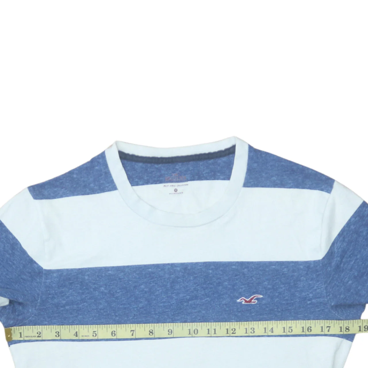 Hollister Men's Blue & White Striped Crew Neck T-Shirt XS - Image 2