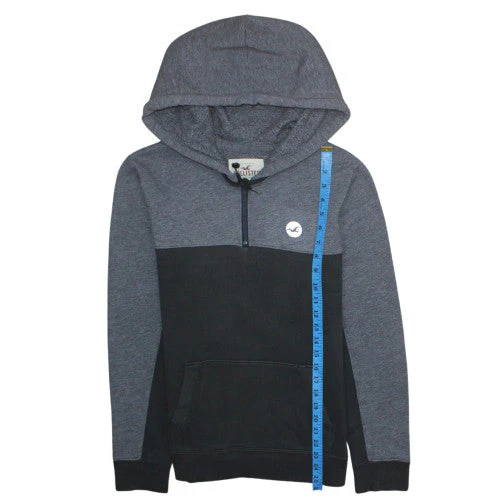 Hollister Men's Grey & Black 1/4 Zip Hoodie Small Pullover Sweatshirt - Image 3