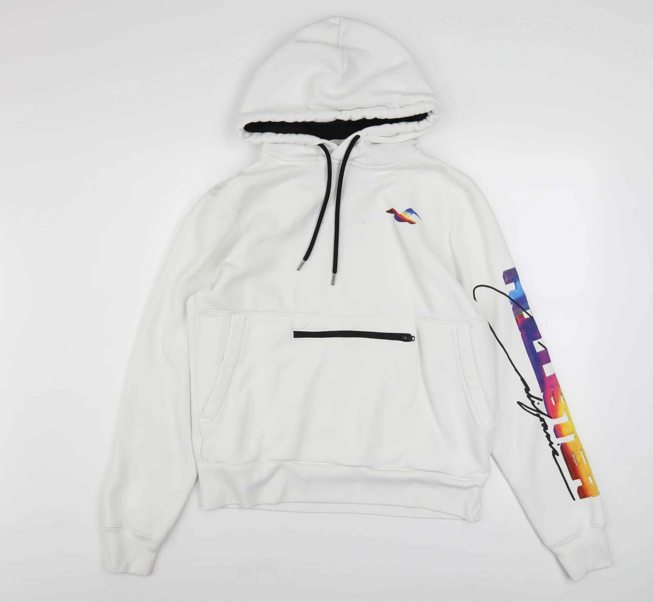 Hollister Men's White Pullover Hoodie M Graphic Logo Fleece