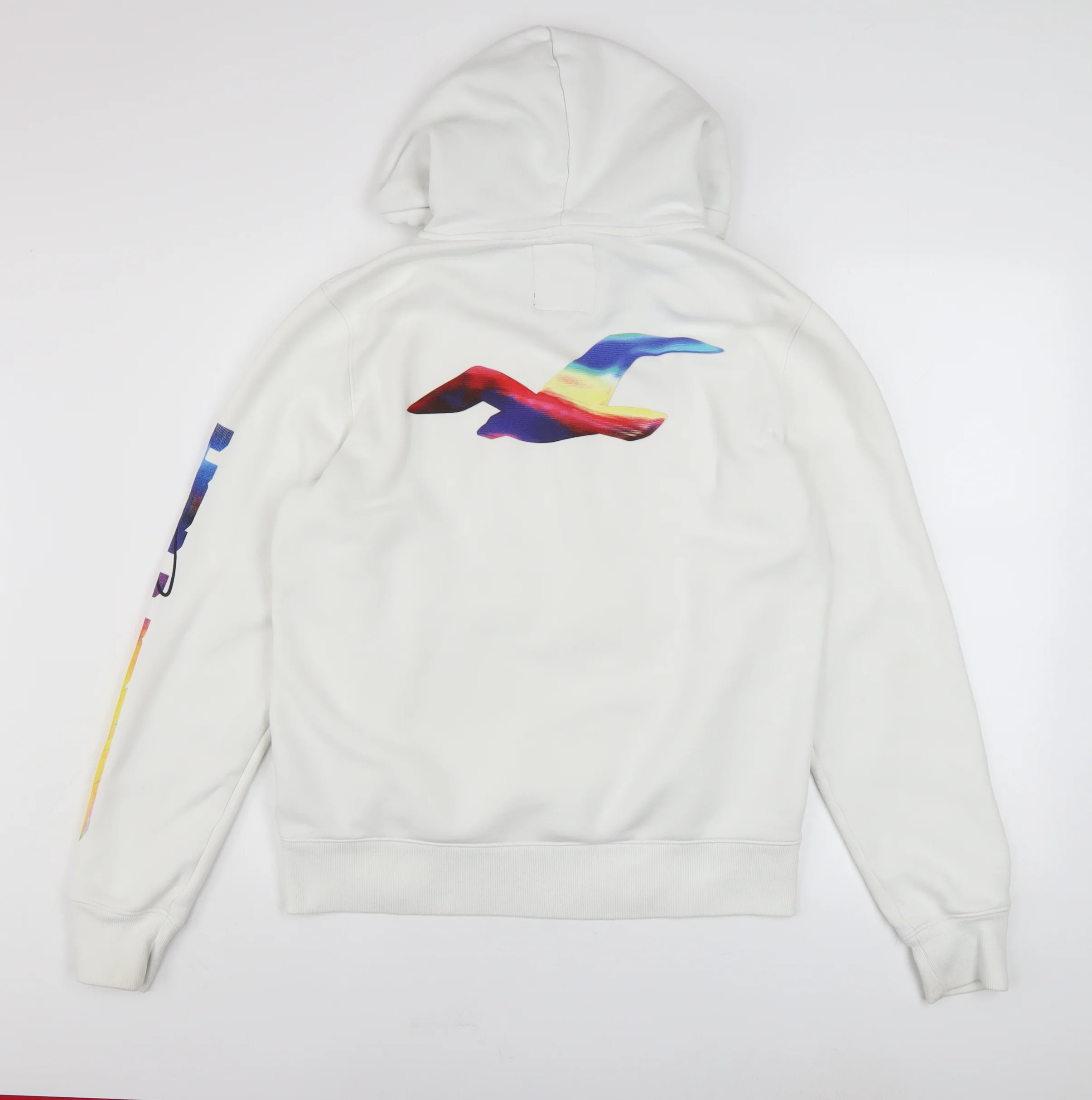 Hollister Men's White Pullover Hoodie M Graphic Logo Fleece - Image 3