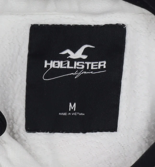 Hollister Men's White Pullover Hoodie M Graphic Logo Fleece - Image 5