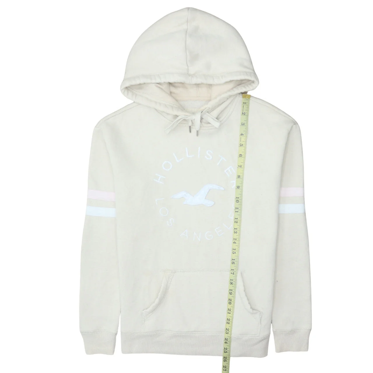 Hollister Women Beige Pullover Hoodie Small Cotton Blend Los Angeles Logo - Image 3
