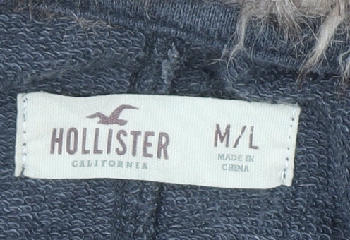 Hollister Women Grey Faux Fur Trim Cardigan M/L Winter Knitwear - Image 4