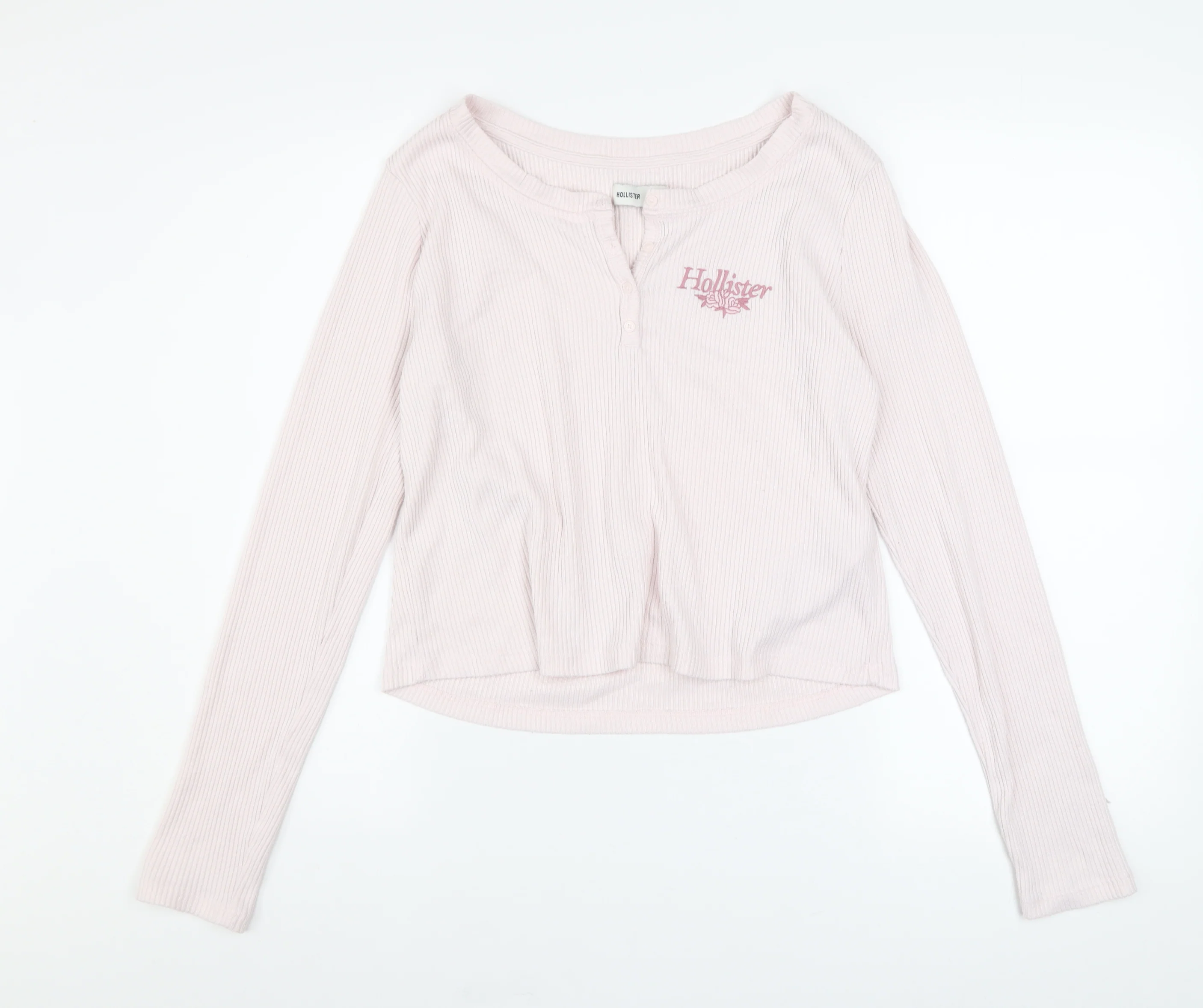 Hollister Women Pink Henley Sweatshirt Medium Long Sleeve