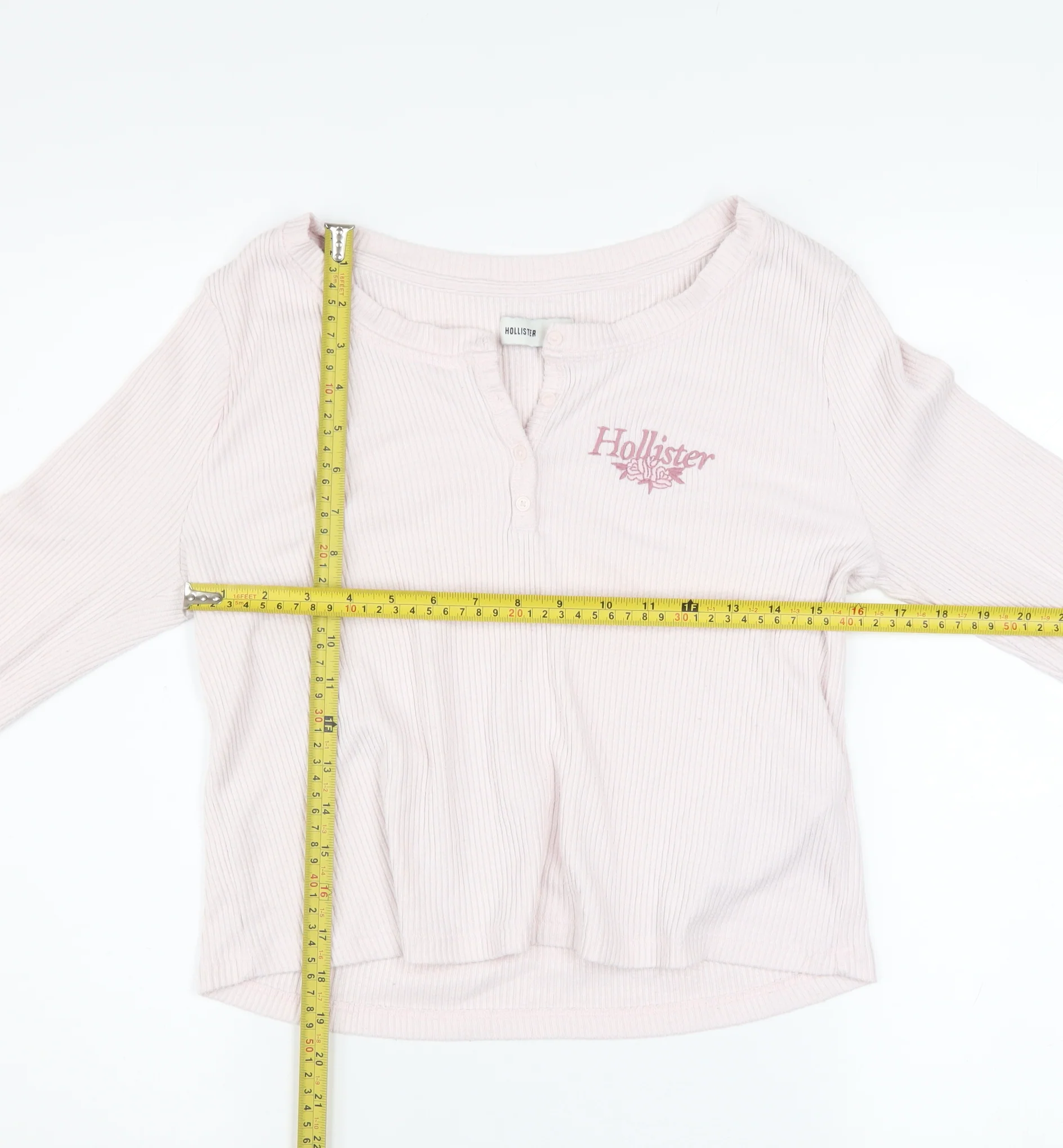 Hollister Women Pink Henley Sweatshirt Medium Long Sleeve - Image 2