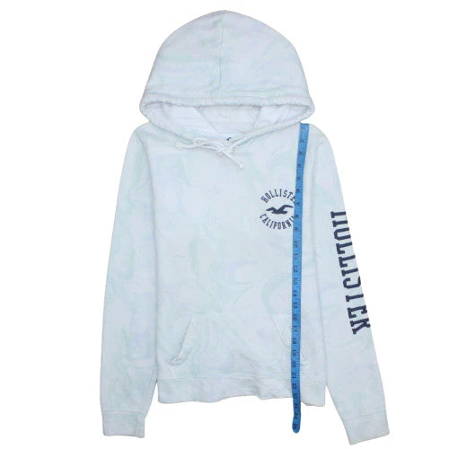 Hollister Women’s White Hoodie Medium Pullover Cotton Blend Logo Print - Image 3