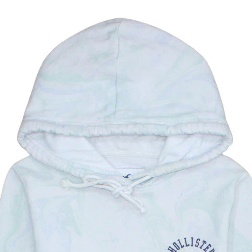 Hollister Women’s White Hoodie Medium Pullover Cotton Blend Logo Print - Image 7