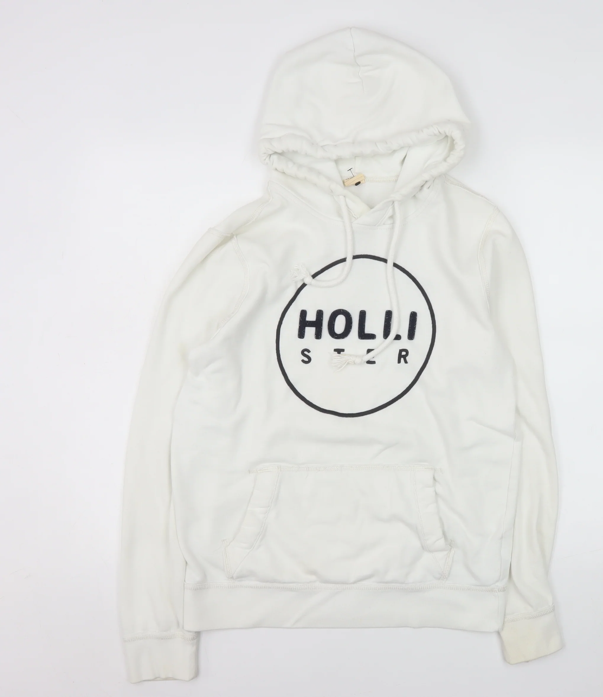 Hollister Women White Pullover Hoodie S Logo Cotton Blend Casual