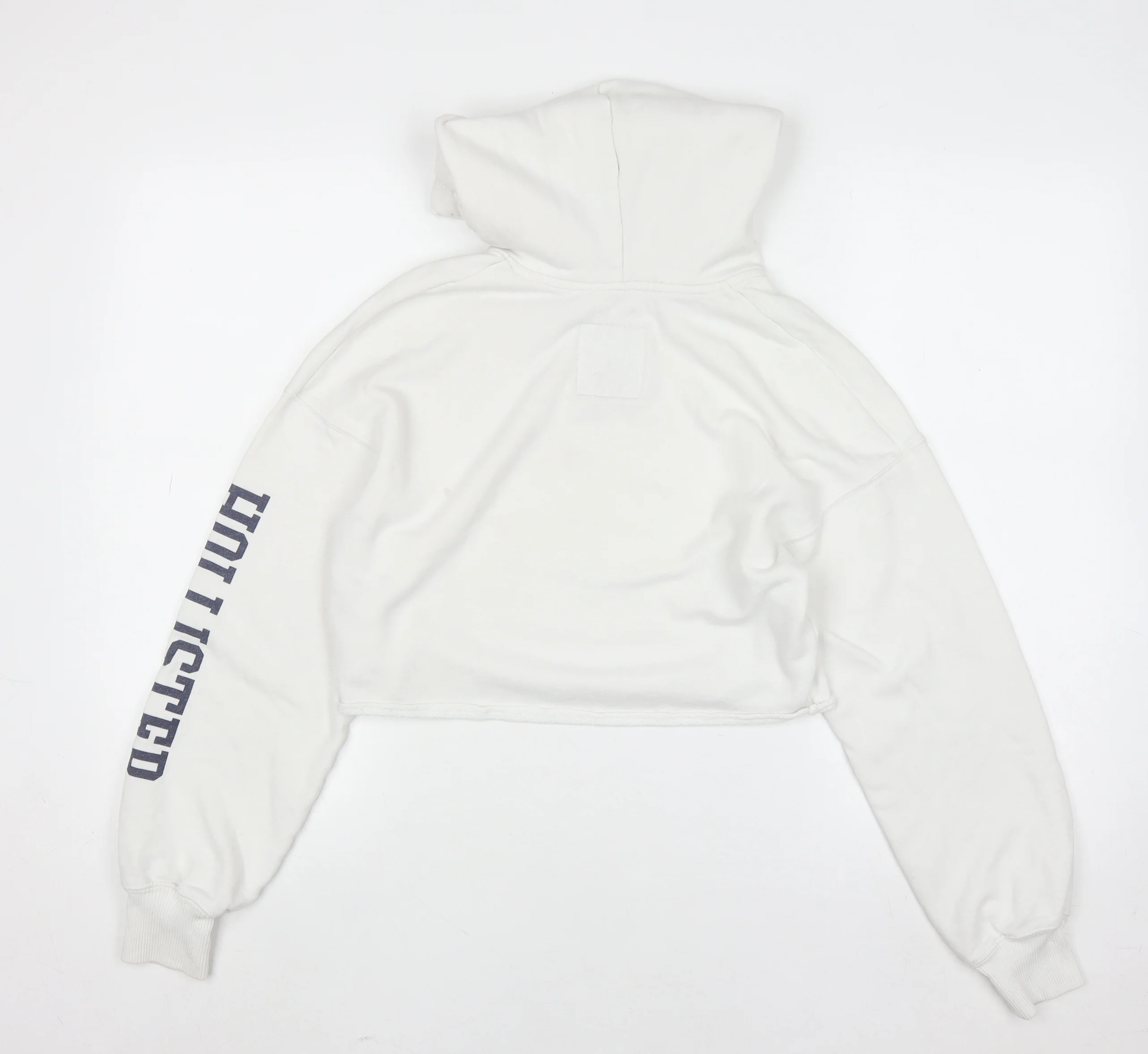 Hollister Women White Small Cropped Pullover Hoodie Cotton Blend - Image 3
