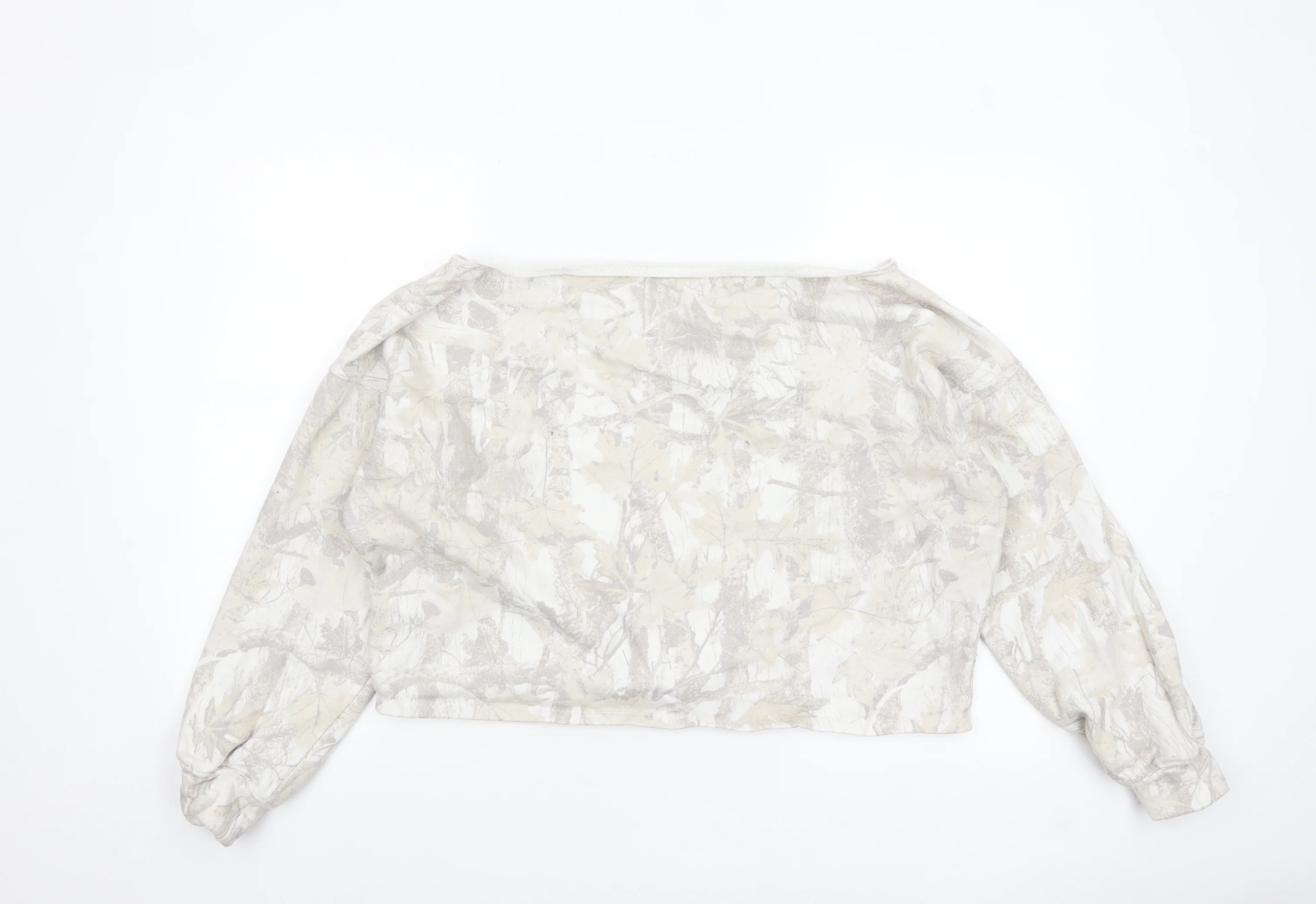 Hollister Women's Beige Cropped Long Sleeve Boat Neck Top M - Image 3