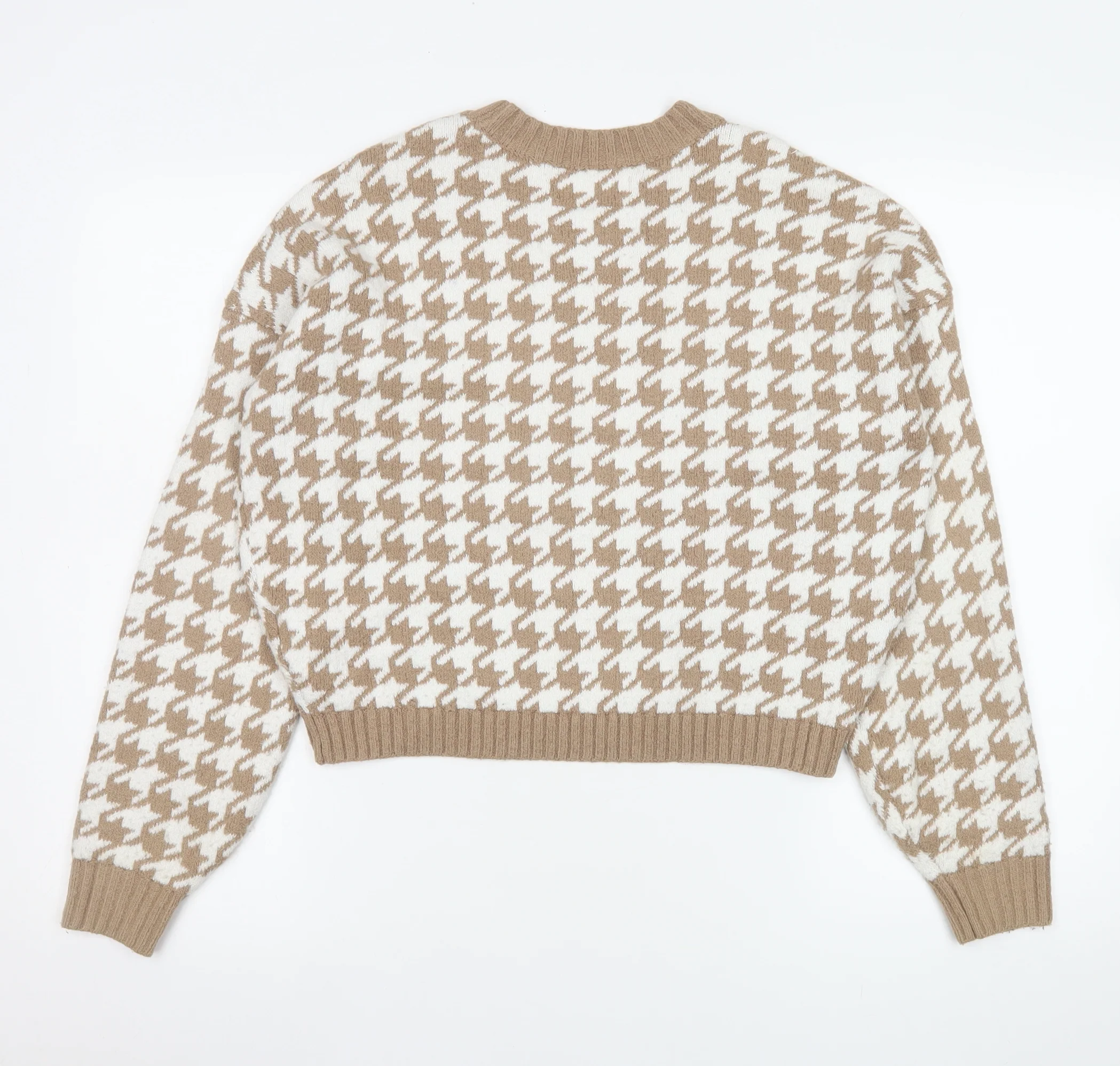 Hollister Womens Beige Houndstooth Knit Jumper XS Crew Neck Pullover - Image 3