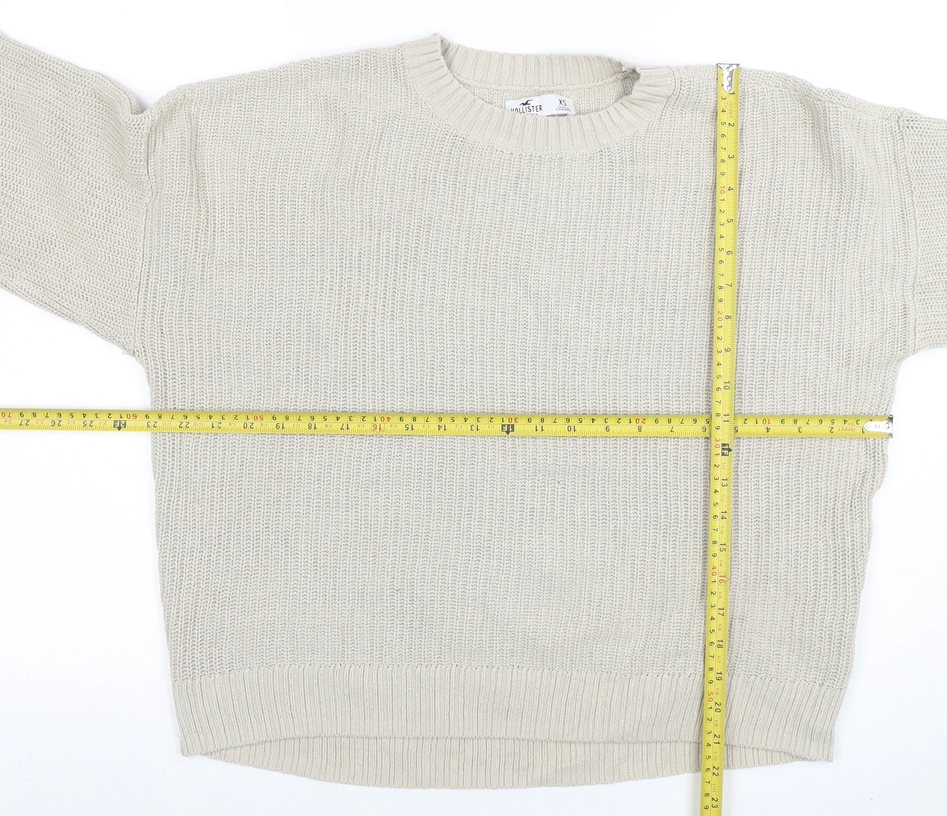 Hollister Womens Beige Knit Crew Neck Pullover Jumper XS - Image 2