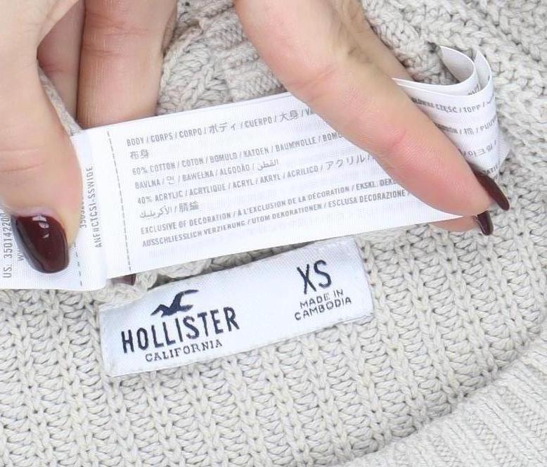 Hollister Womens Beige Knit Crew Neck Pullover Jumper XS - Image 4