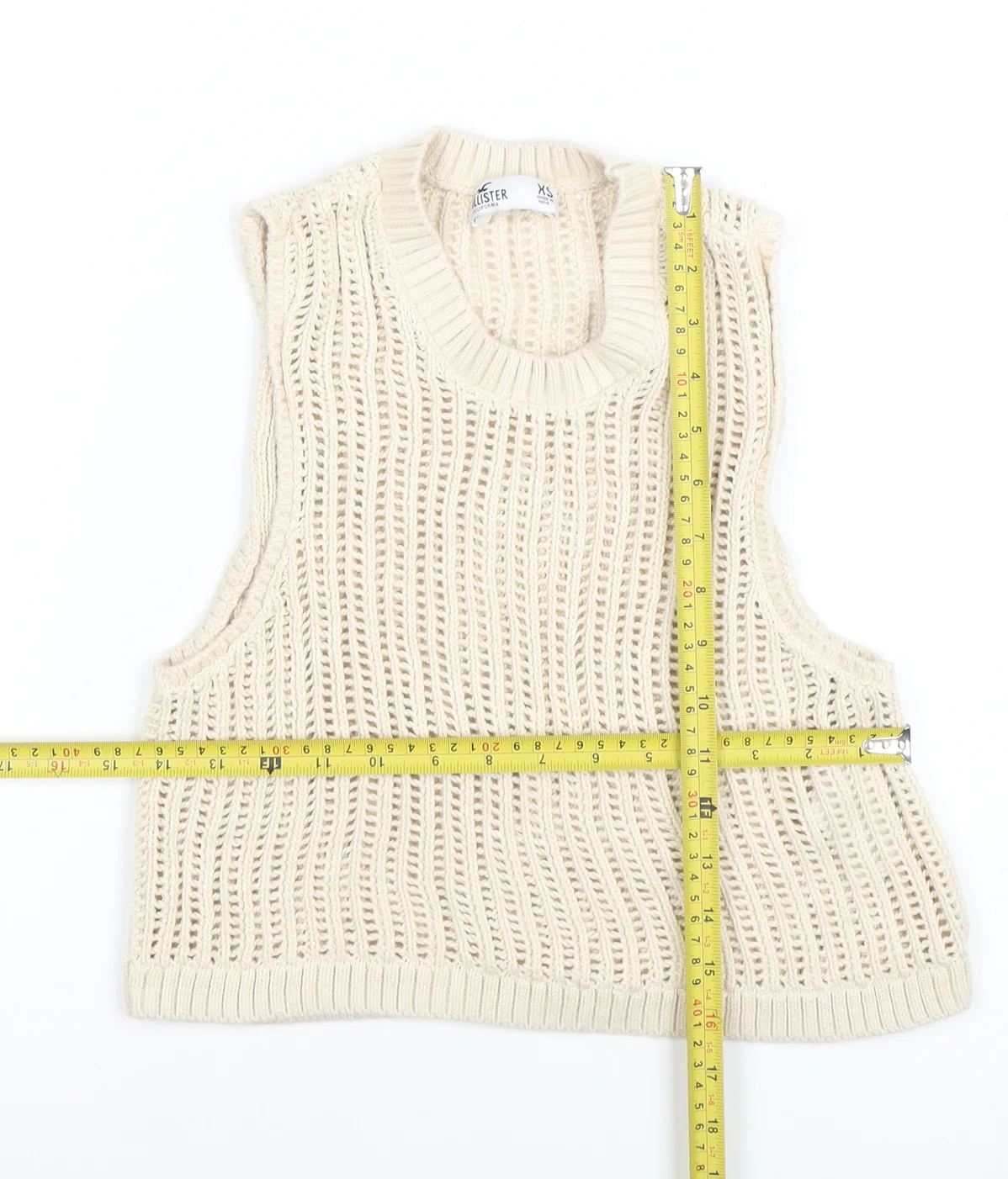 Hollister Women's Beige XS Open Knit Sleeveless Cotton Vest - Image 2