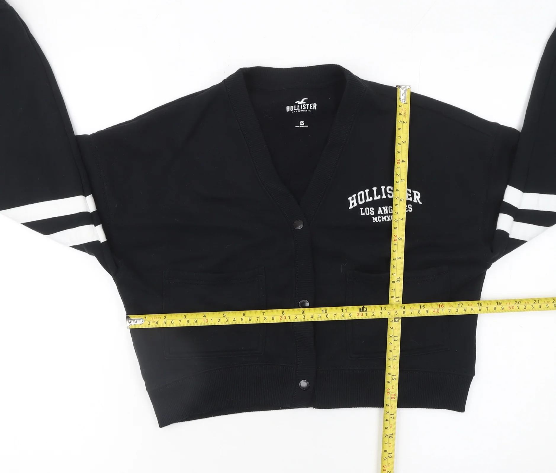 Hollister Women's Black XS Cropped Varsity Jacket - Image 2