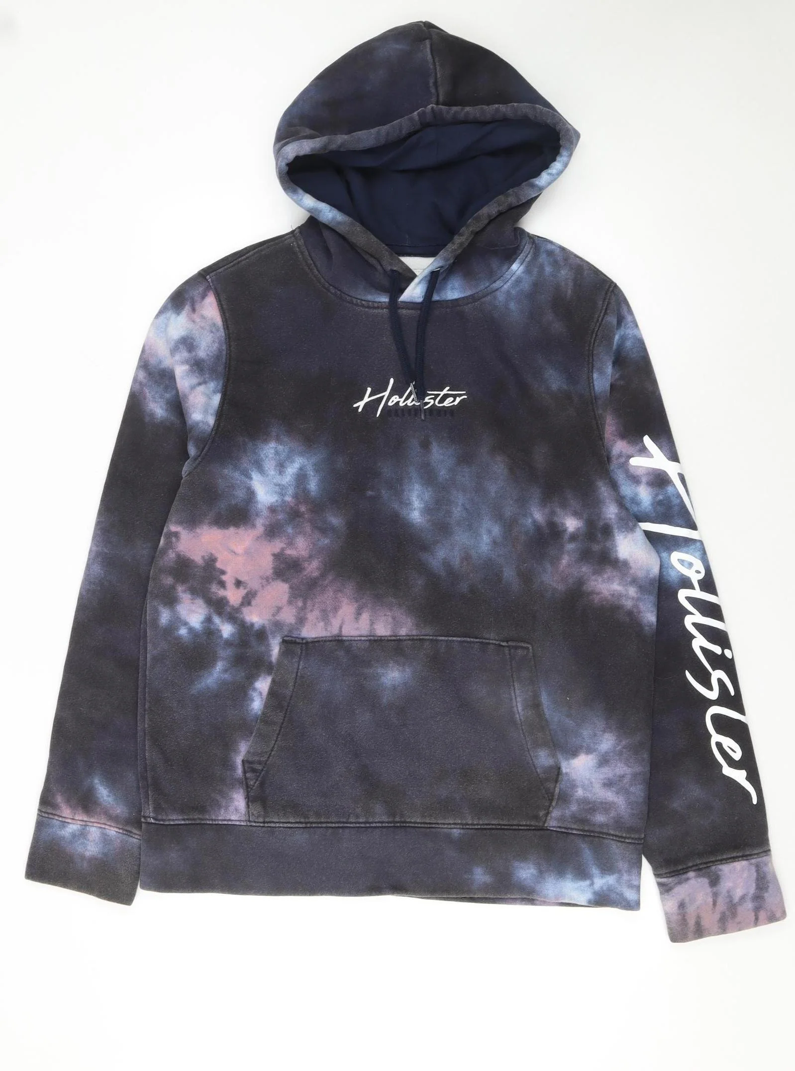 Hollister Womens Blue Tie-Dye Pullover Hoodie L Cotton Blend