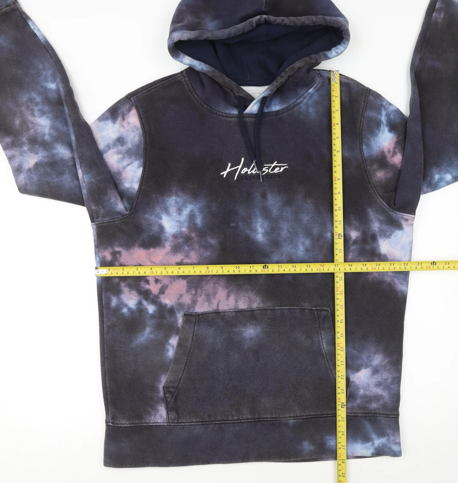 Hollister Womens Blue Tie-Dye Pullover Hoodie L Cotton Blend - Image 2