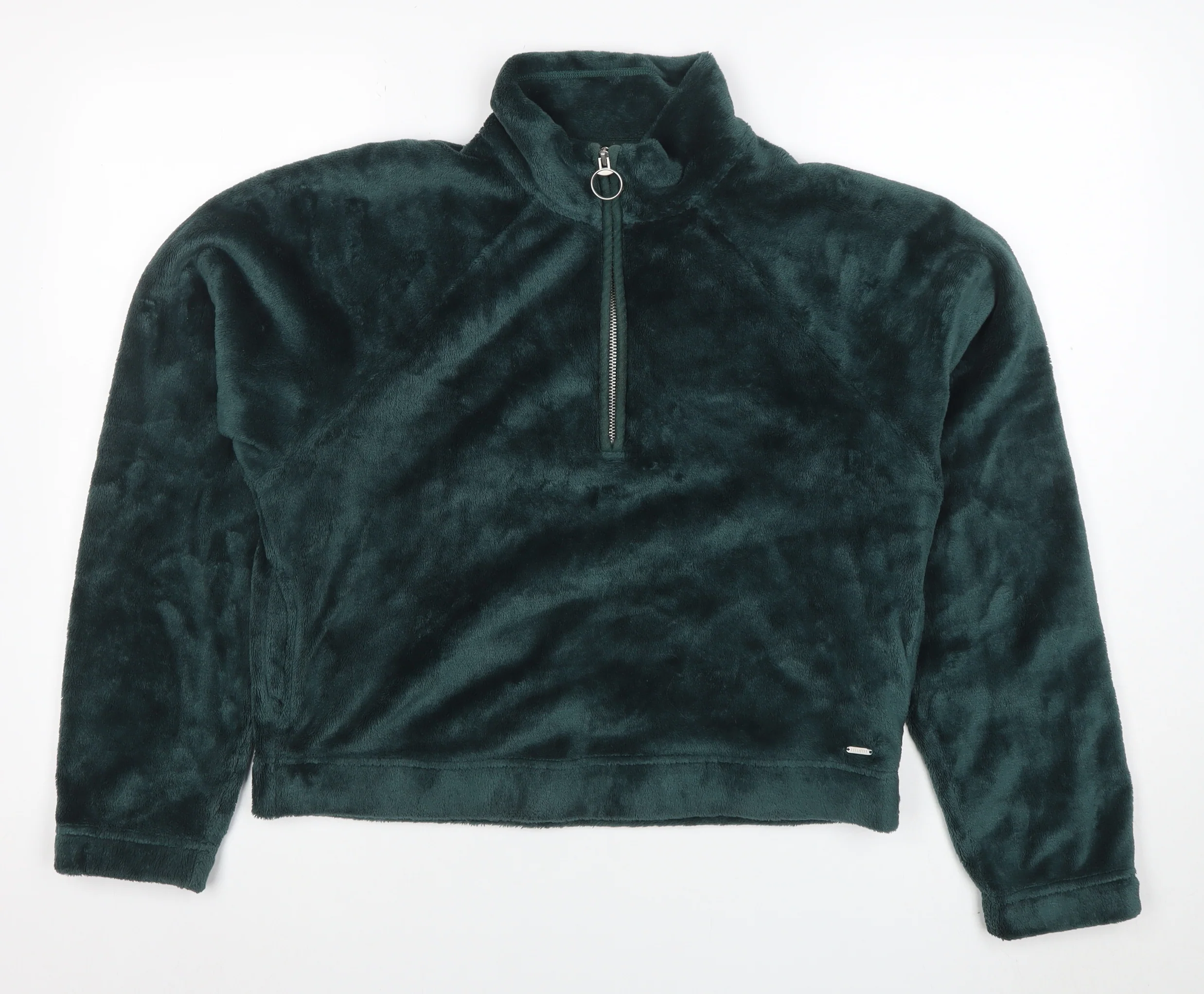 Hollister Women's Green Fleece 1/4 Zip Pullover Sweatshirt M