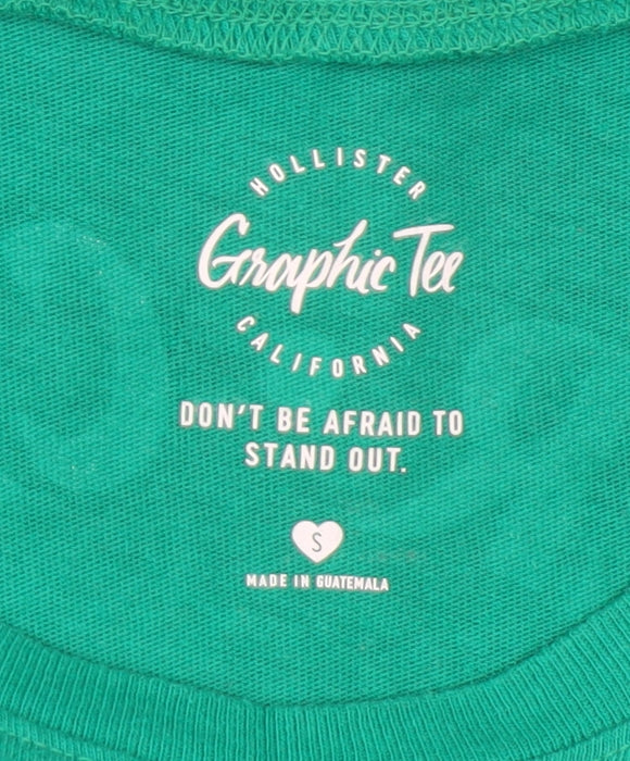 Hollister Women's Green Graphic Long Sleeve Cropped T-Shirt S - Image 4