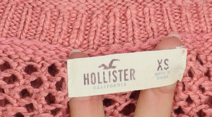 Hollister Women's Pink Open-Knit Boat Neck Jumper XS - Image 4