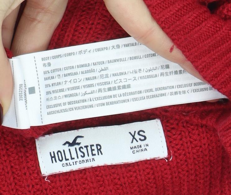 Hollister Women's Red Chunky Knit Crew Neck Jumper XS - Image 4