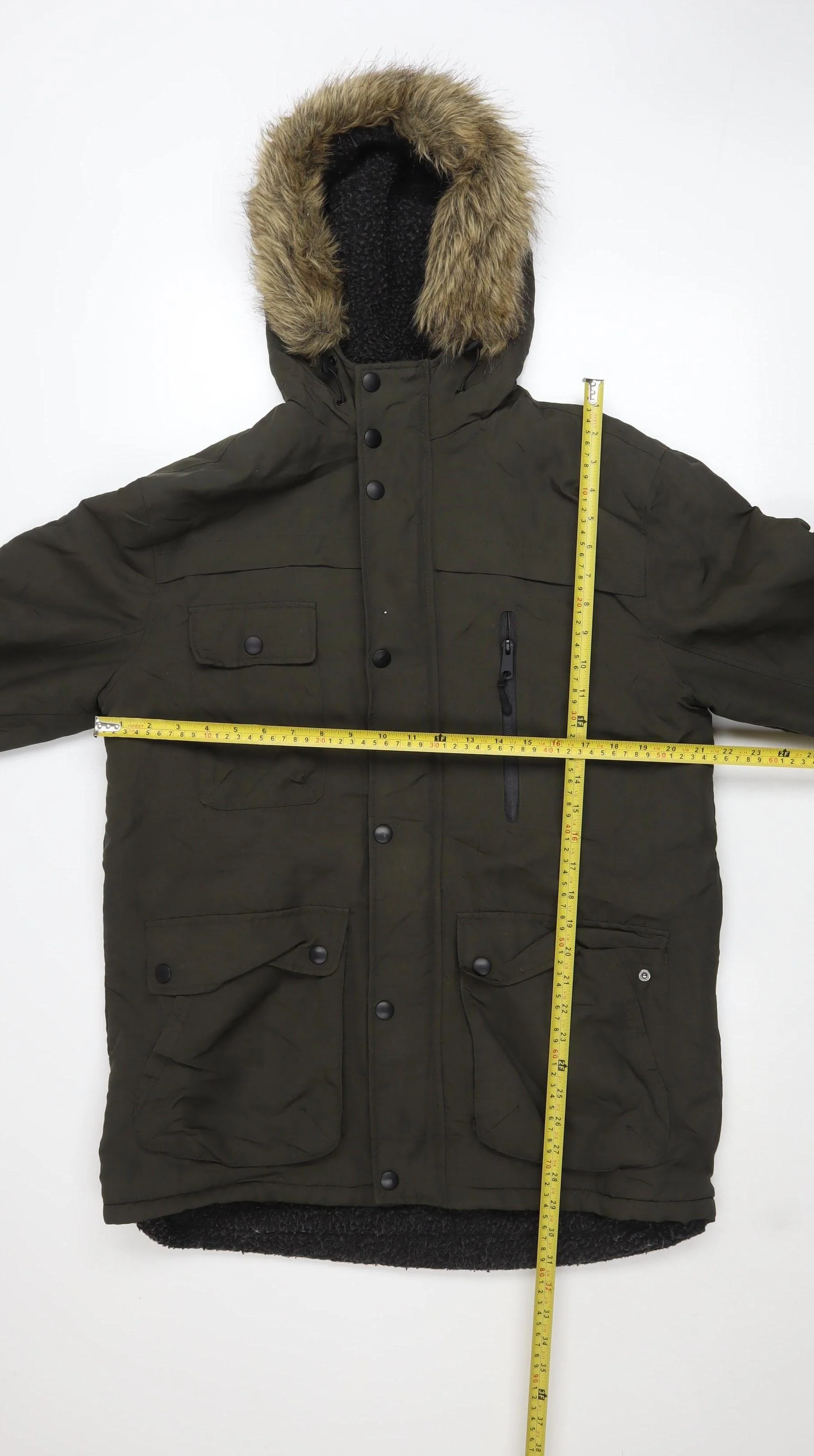 Holmes & Co Men’s Green Parka Jacket M Hooded Faux Fur Trim Winter Coat - Image 2