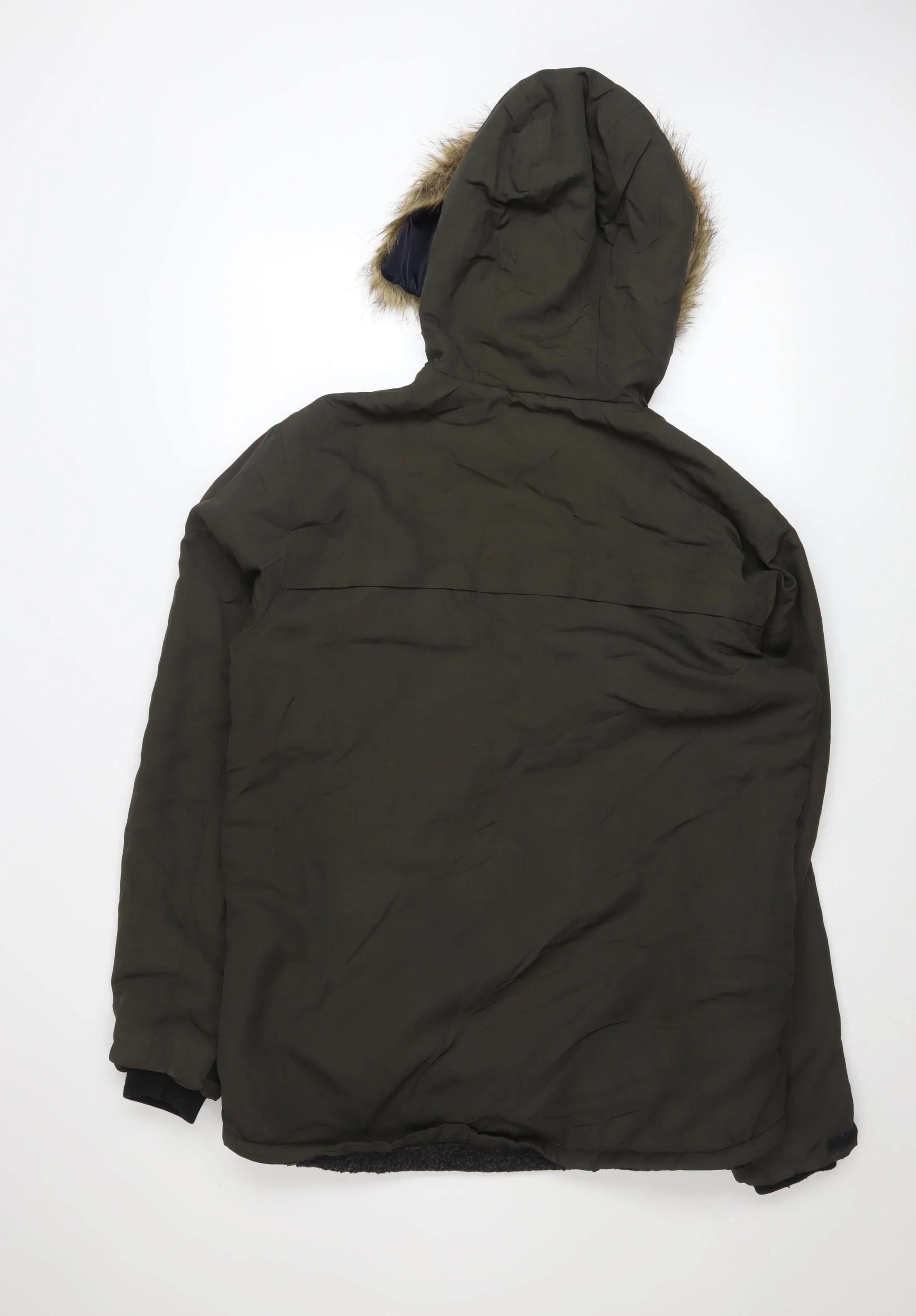 Holmes & Co Men’s Green Parka Jacket M Hooded Faux Fur Trim Winter Coat - Image 3