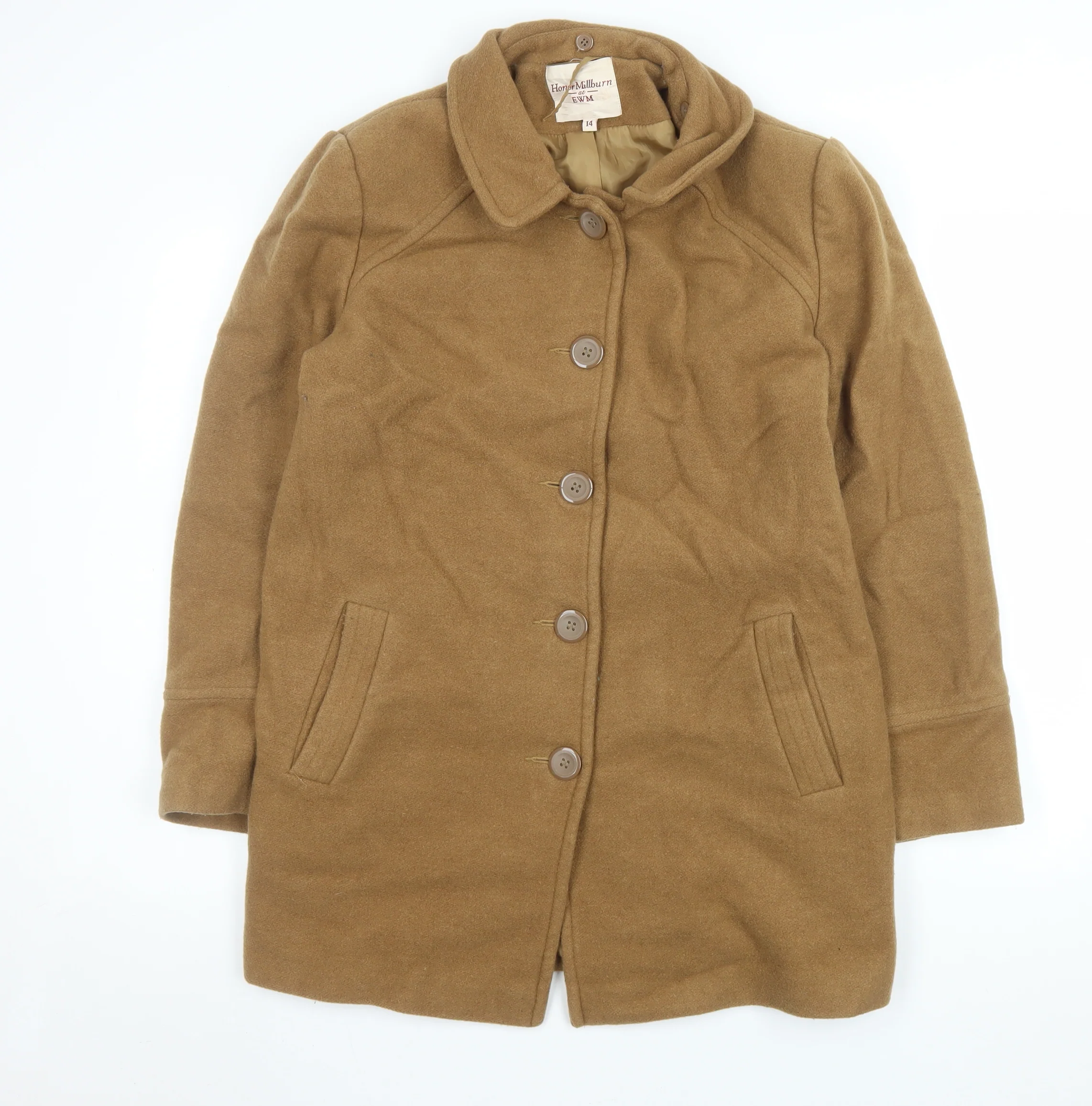 Honor Millburn Women’s Brown Wool Blend Mid-Length Coat Size 14