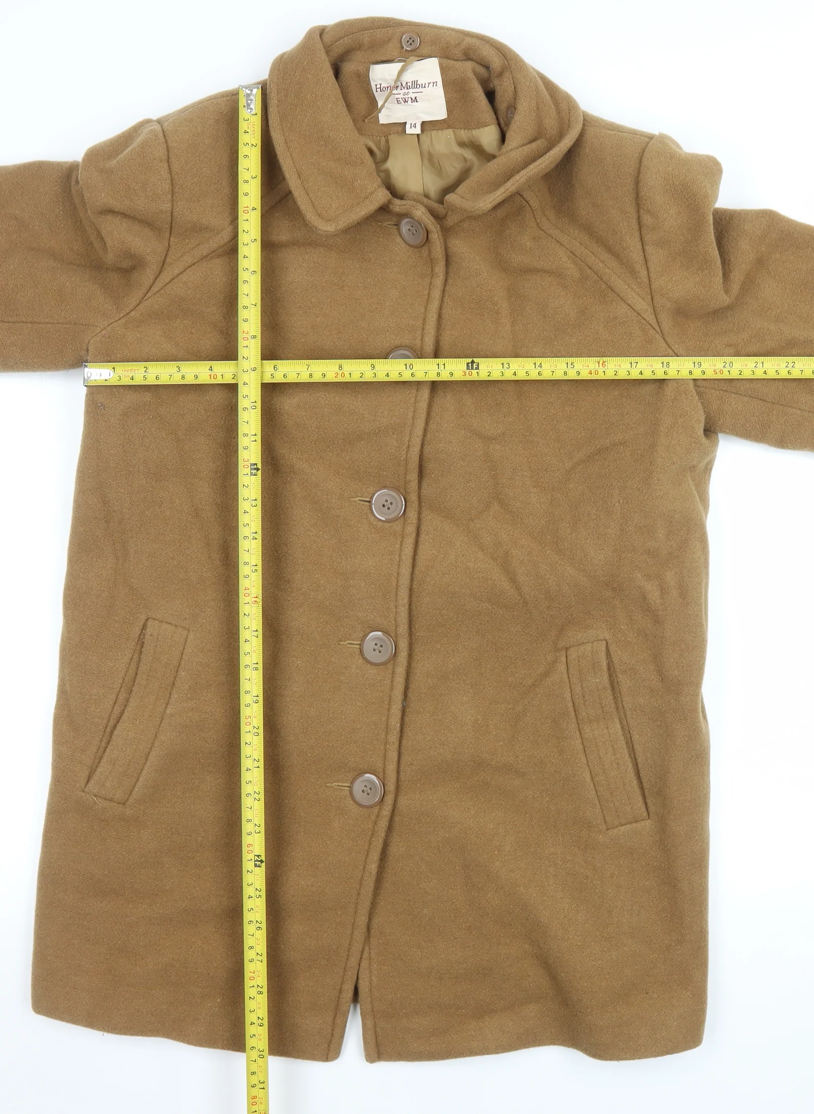Honor Millburn Women’s Brown Wool Blend Mid-Length Coat Size 14 - Image 2