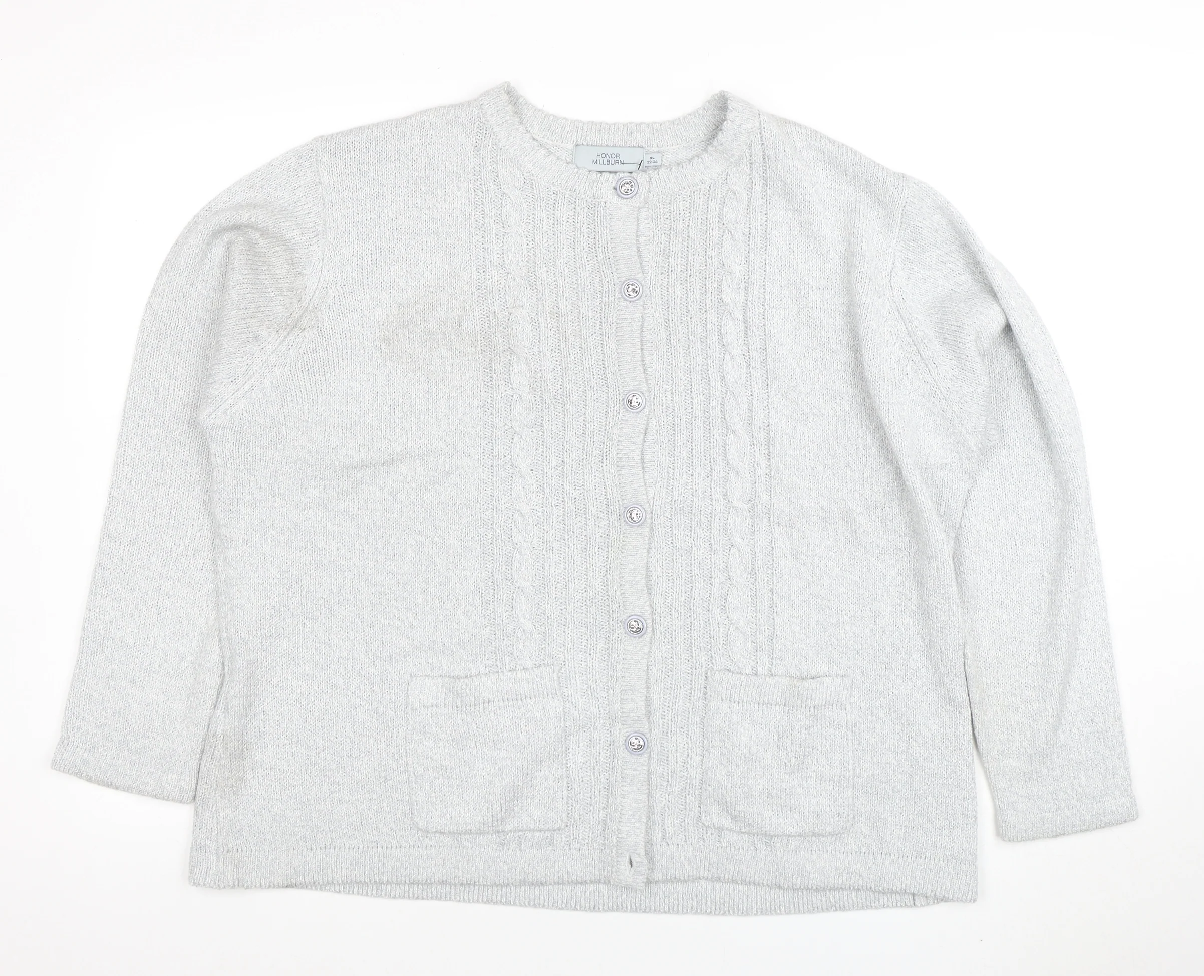 Honor Millburn Women's Grey Acrylic Cable Knit Cardigan XL