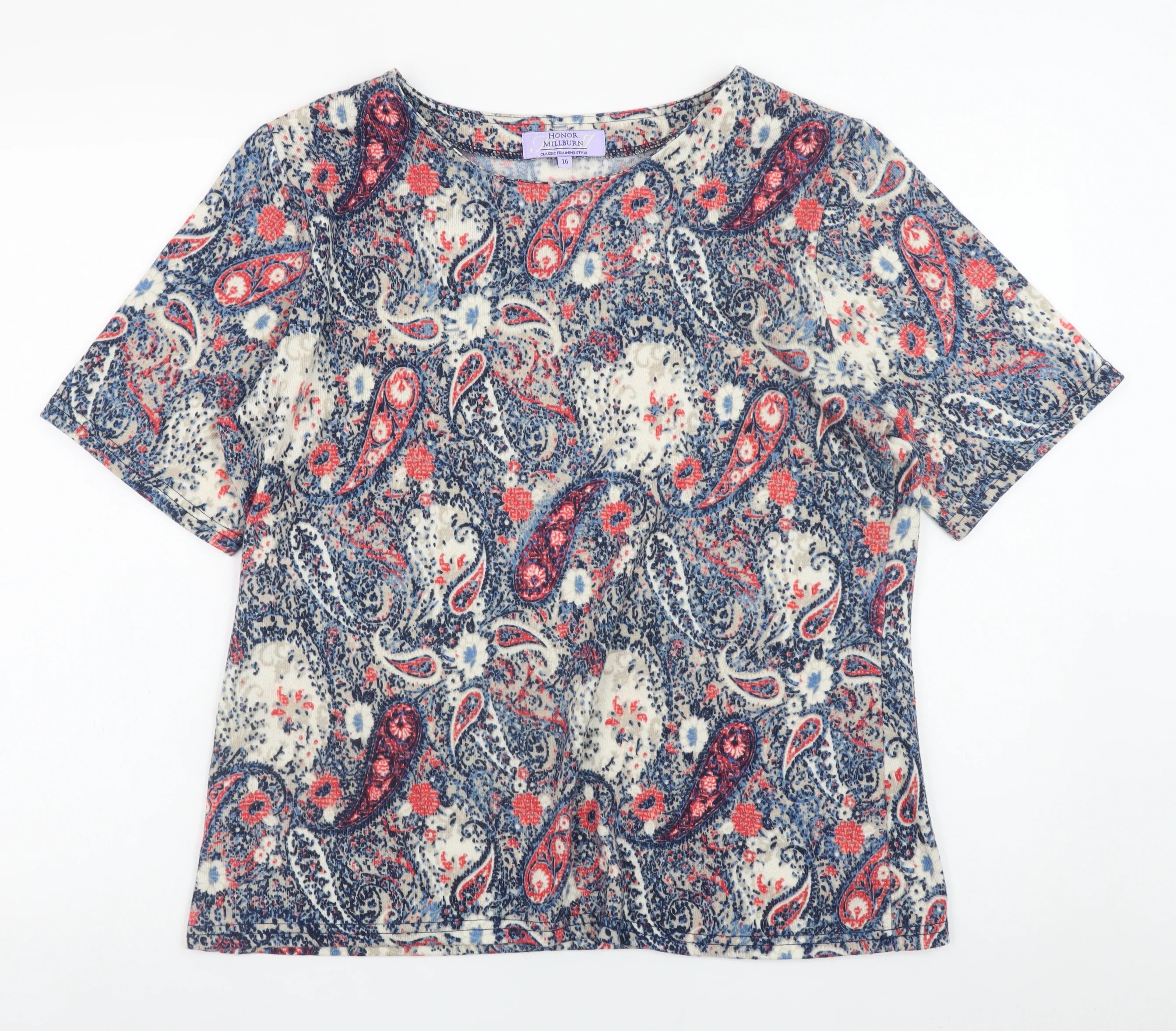 Honor Millburn Women's Multicoloured Paisley Short Sleeve Jersey Top Size 16