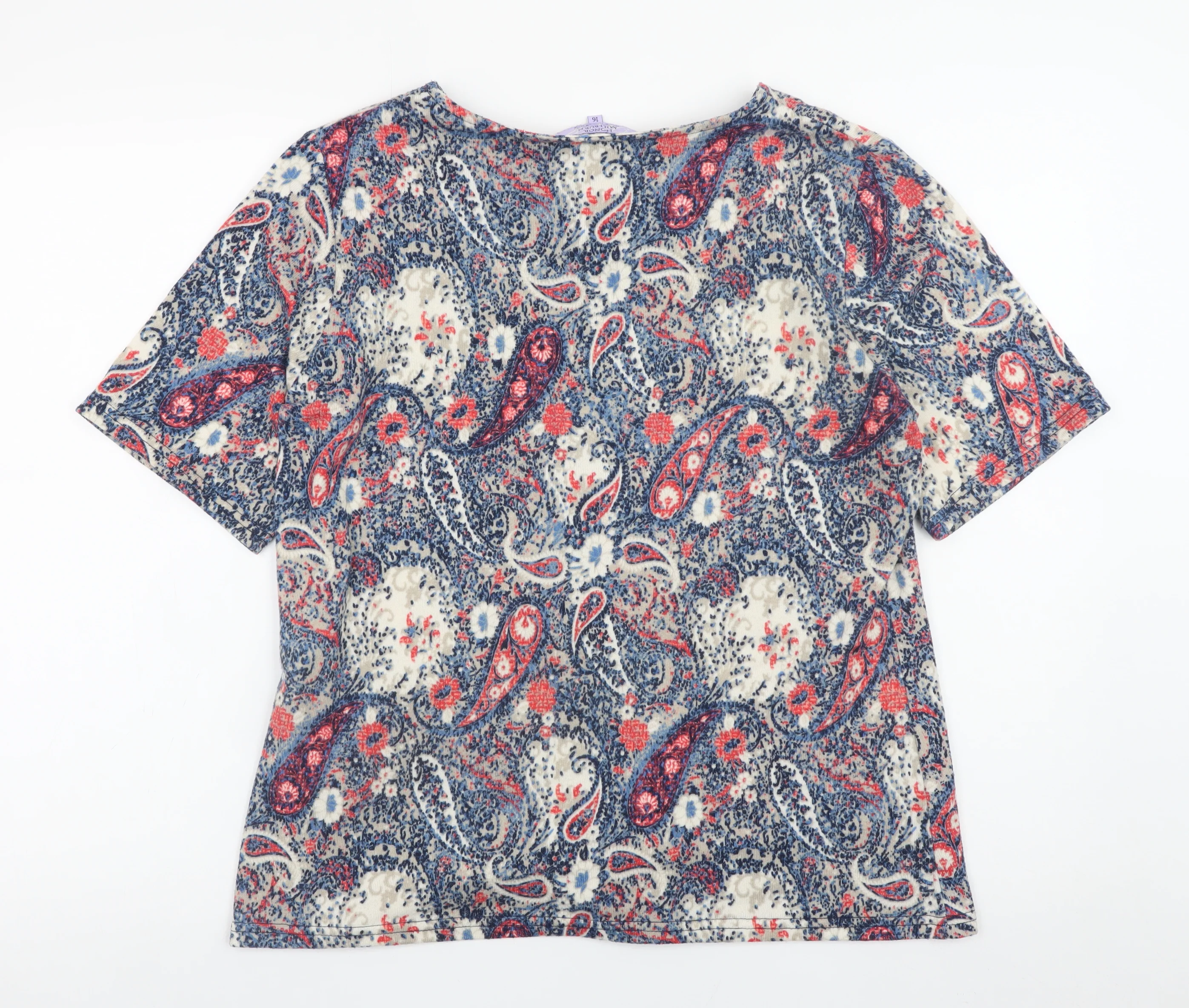Honor Millburn Women's Multicoloured Paisley Short Sleeve Jersey Top Size 16 - Image 3