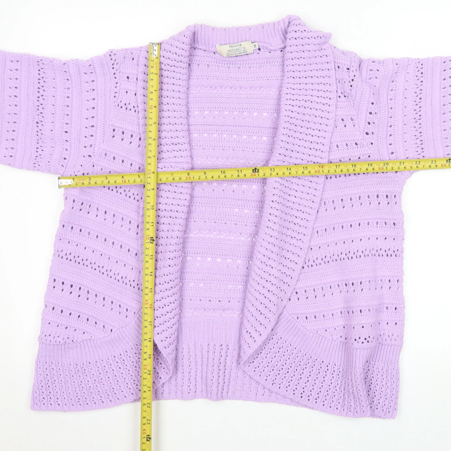 Honor Millburn Women's Purple Open Knit Short Sleeve Cardigan M - Image 2