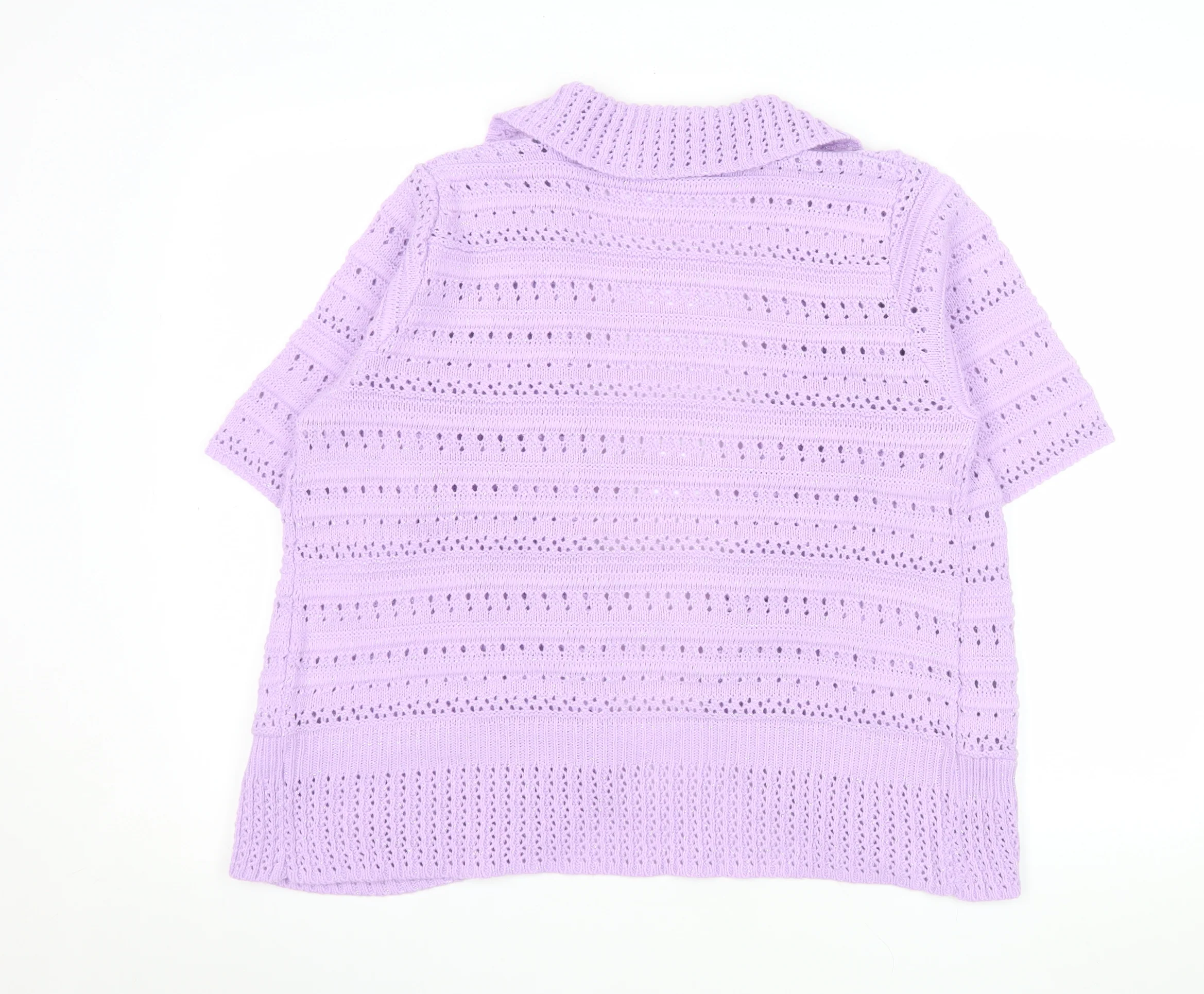 Honor Millburn Women's Purple Open Knit Short Sleeve Cardigan M - Image 3