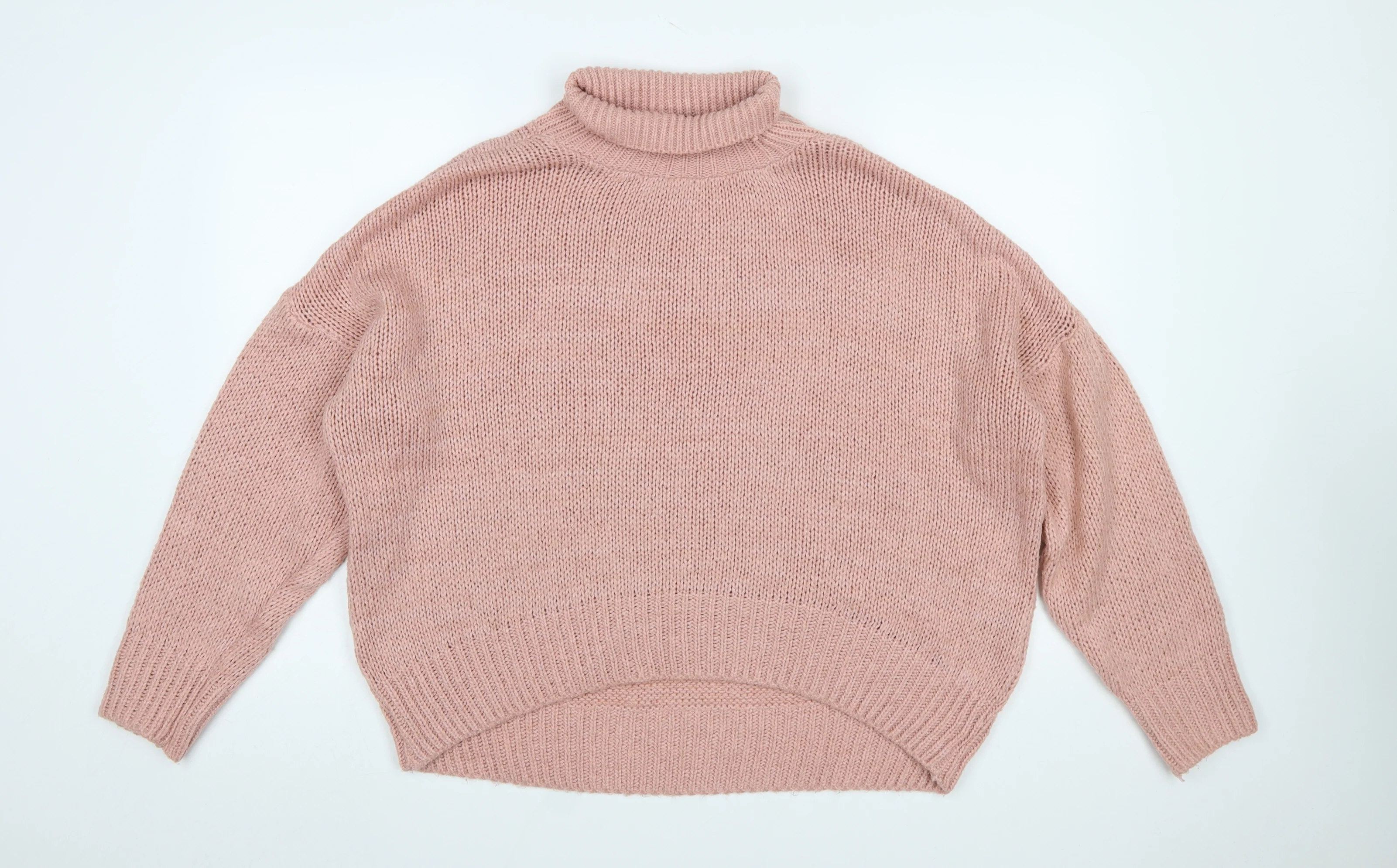 HOT!MESS Women Pink Roll Neck Chunky Knit Pullover Jumper One Size