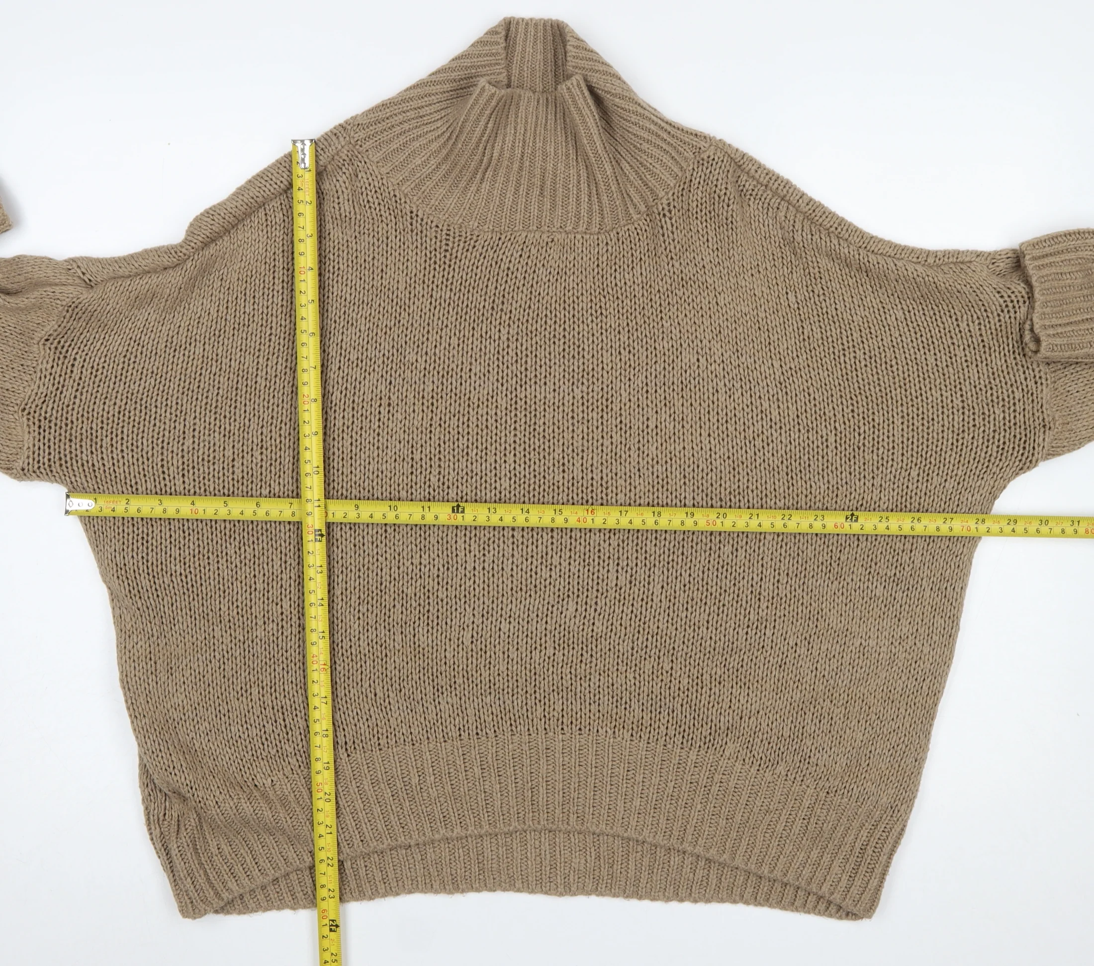 HOT!MESS Women’s Beige Roll Neck Chunky Knit Jumper One Size - Image 2