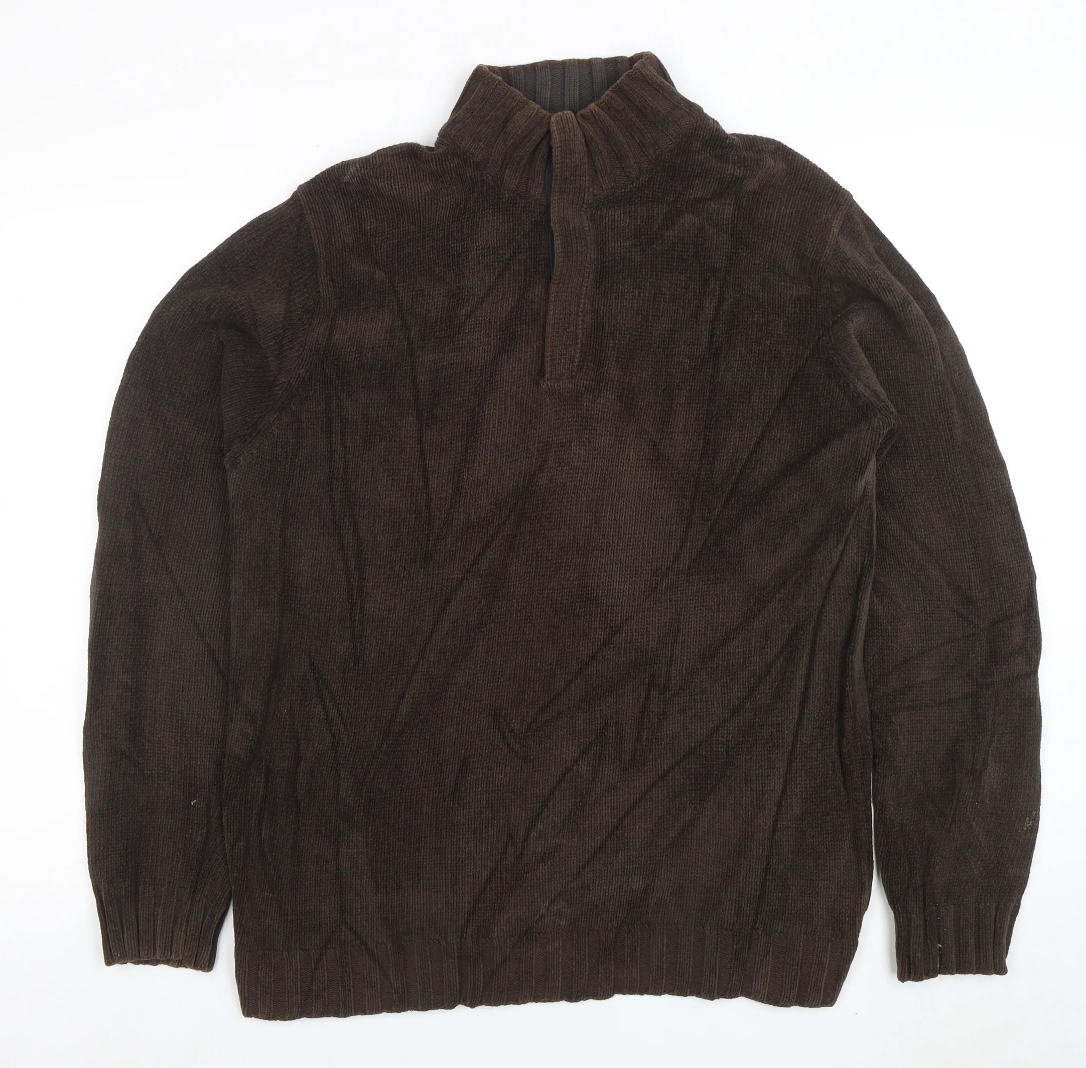 Howick Mens Brown Cotton 1/4 Zip High Neck Jumper Size M