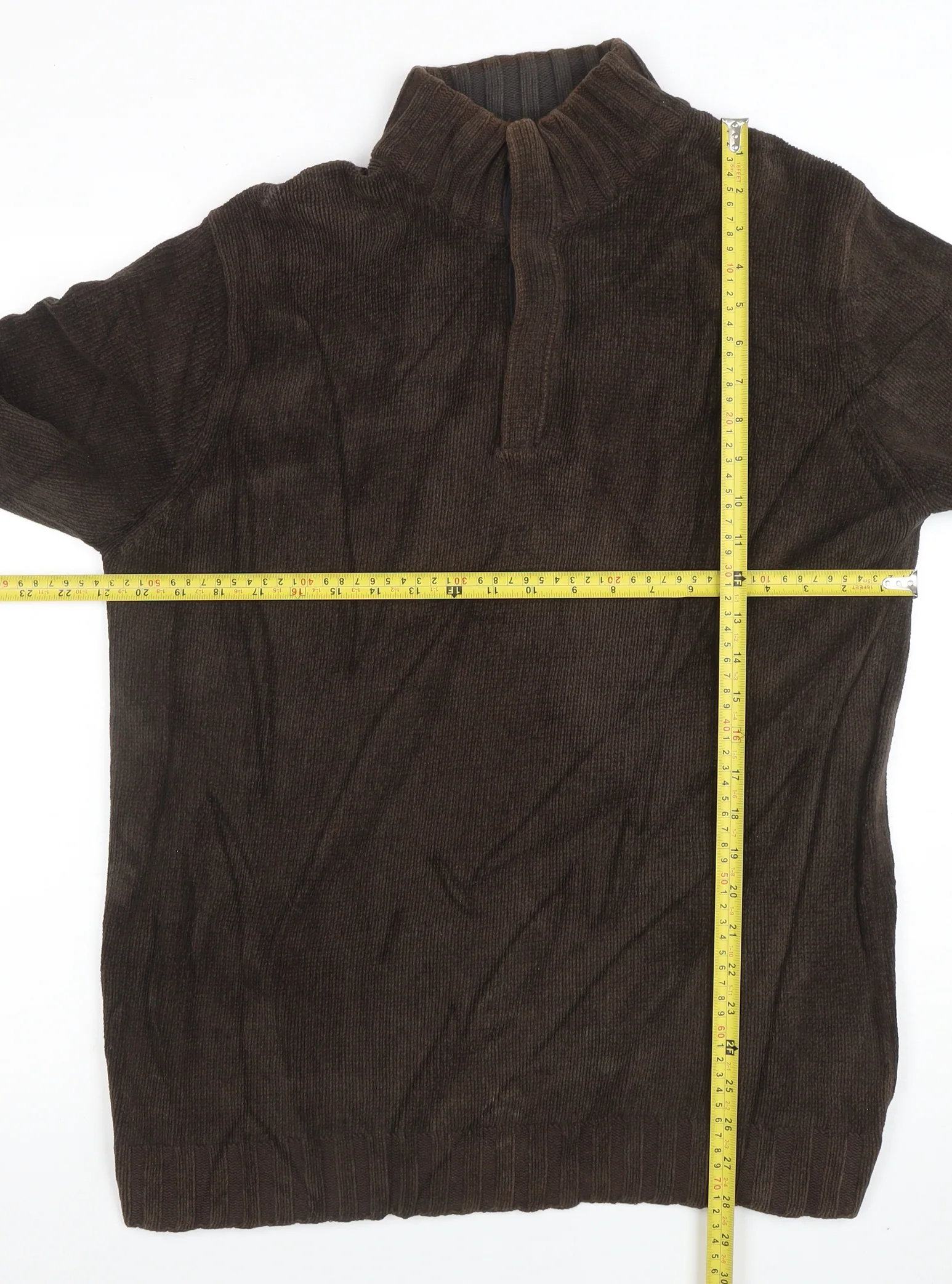 Howick Mens Brown Cotton 1/4 Zip High Neck Jumper Size M - Image 2