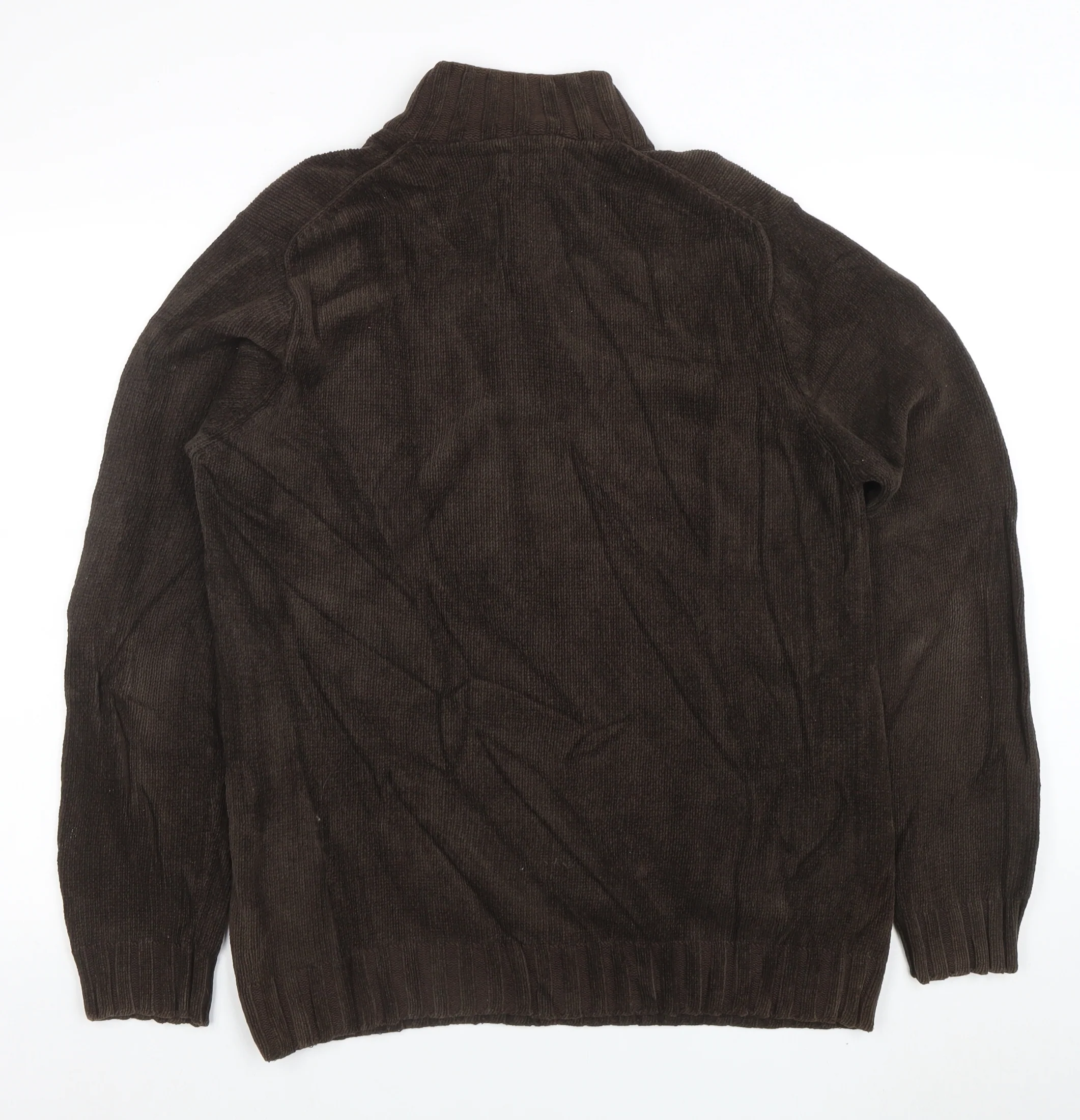 Howick Mens Brown Cotton 1/4 Zip High Neck Jumper Size M - Image 3