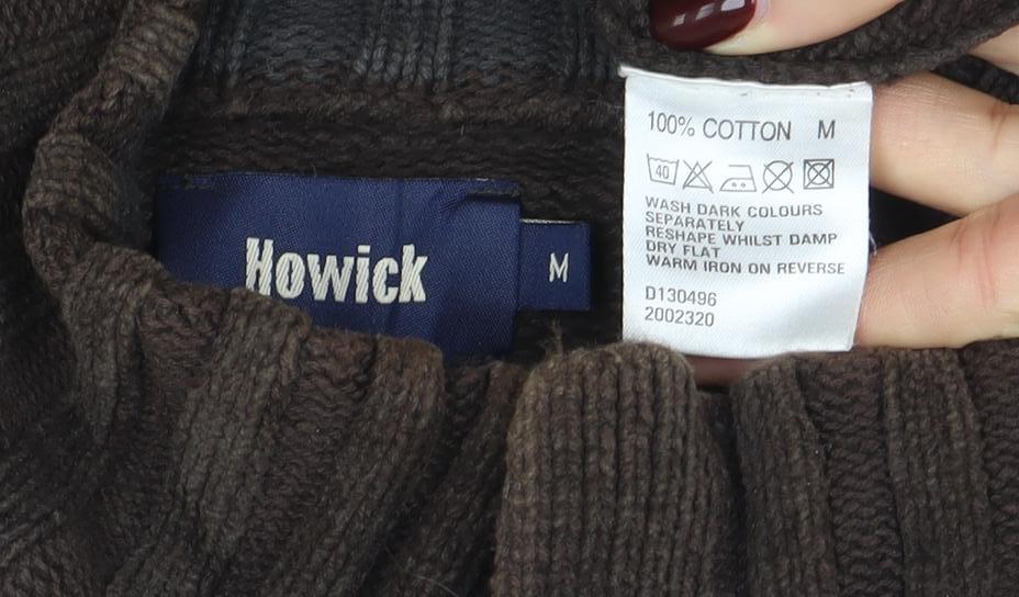 Howick Mens Brown Cotton 1/4 Zip High Neck Jumper Size M - Image 4