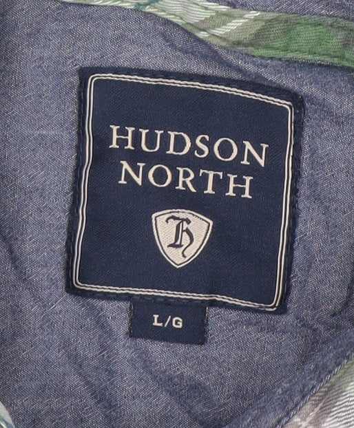 Hudson North Men's Green Plaid Cotton Button-Up Shirt Size L - Image 4