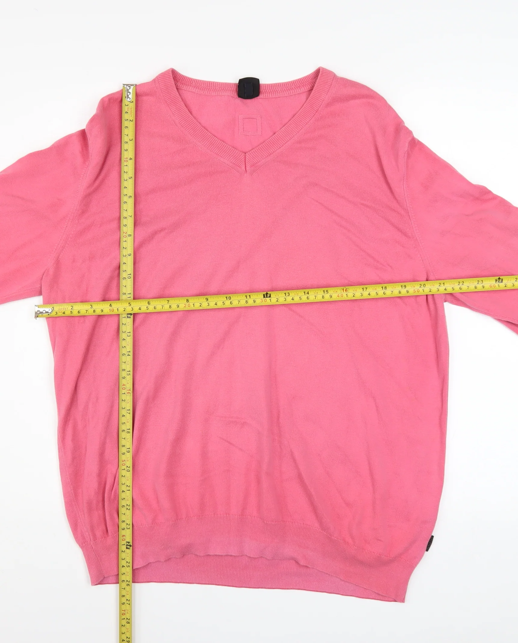 Hugo Boss Men’s Pink V-Neck Slim Fit Cotton Jumper 2XL - Image 2