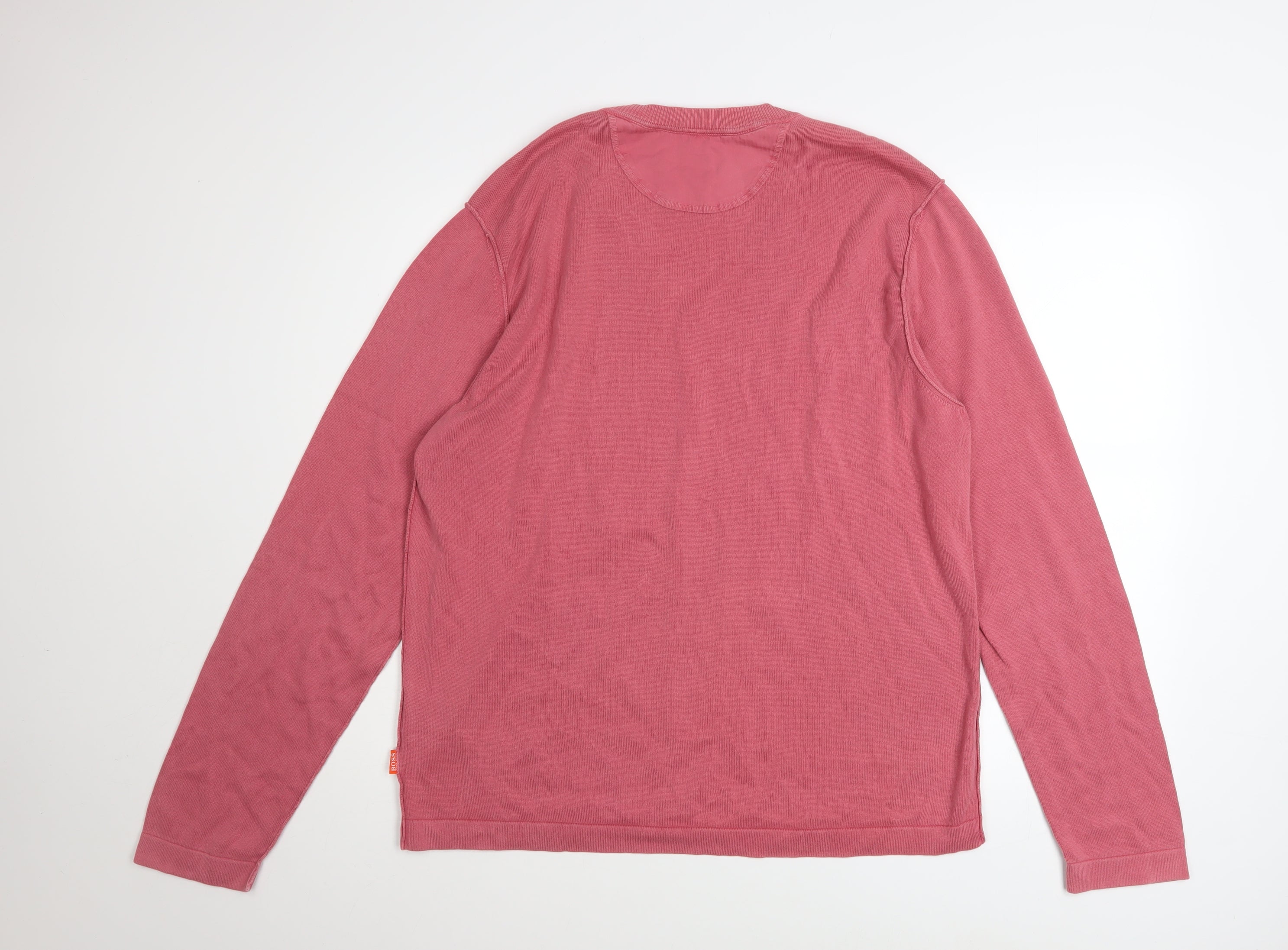Hugo Boss Men's Pink Cotton V-Neck Jumper XL - Image 3