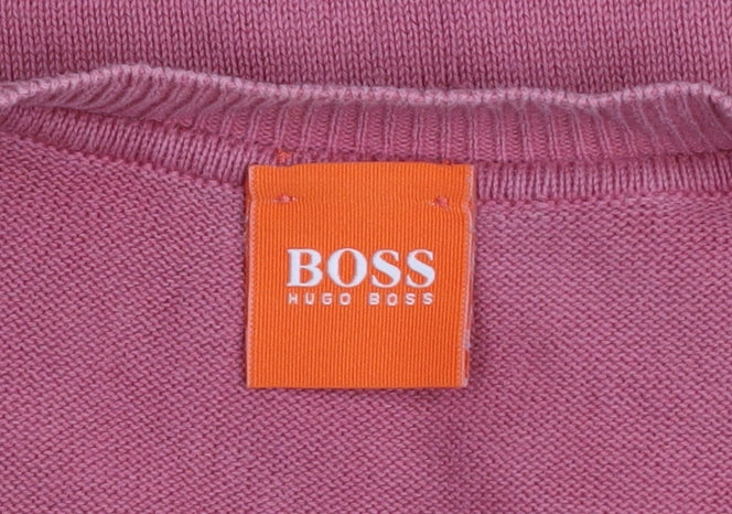 Hugo Boss Men's Pink Cotton V-Neck Jumper XL - Image 4