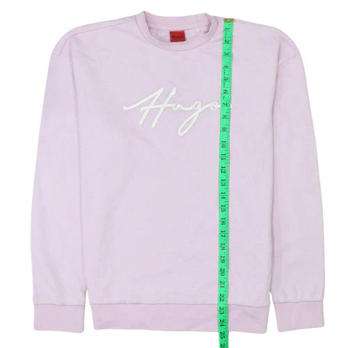Hugo Women's Pink Crew Neck Pullover Sweatshirt M Cotton Logo - Image 3