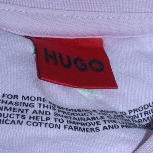 Hugo Women's Pink Crew Neck Pullover Sweatshirt M Cotton Logo - Image 5