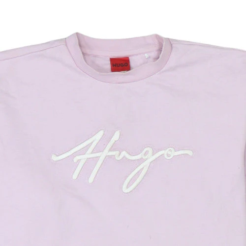 Hugo Women's Pink Crew Neck Pullover Sweatshirt M Cotton Logo - Image 8
