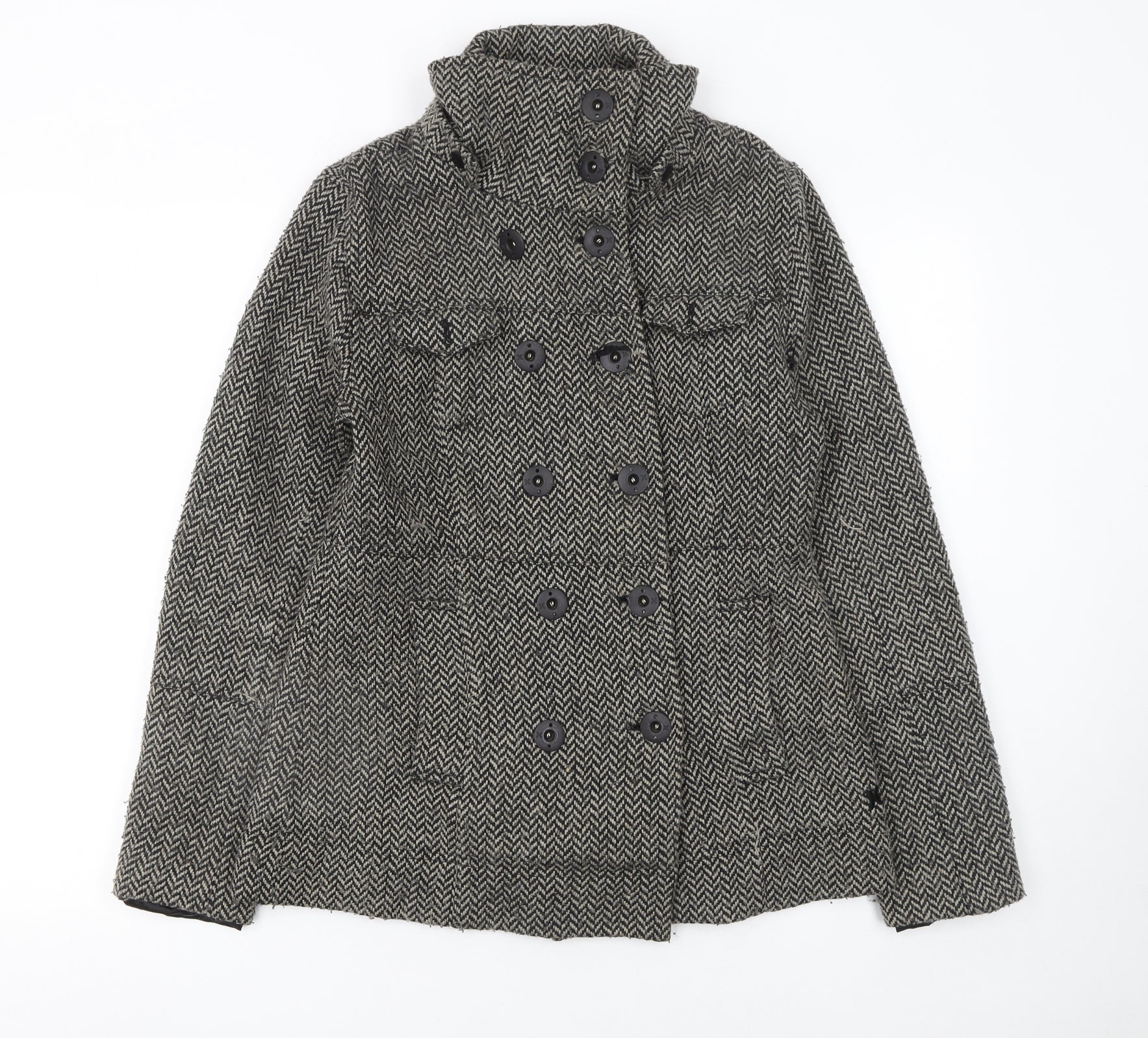 Hurley Women's Grey Wool Blend Herringbone Pea Coat Size M